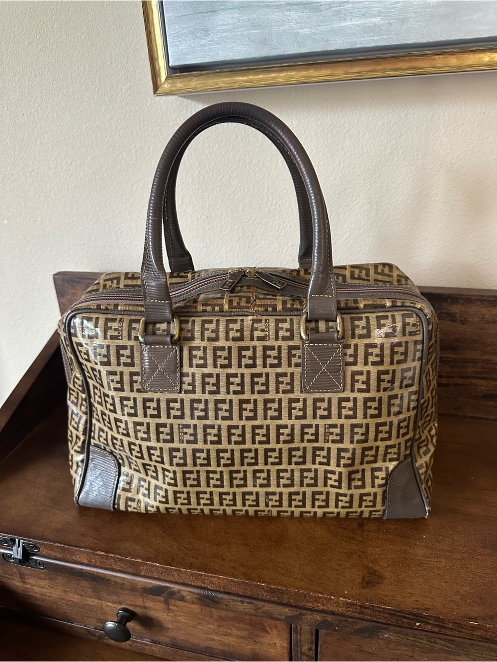 FENDI Vintage Zucchino FF Monogram Boston Satchel Bag